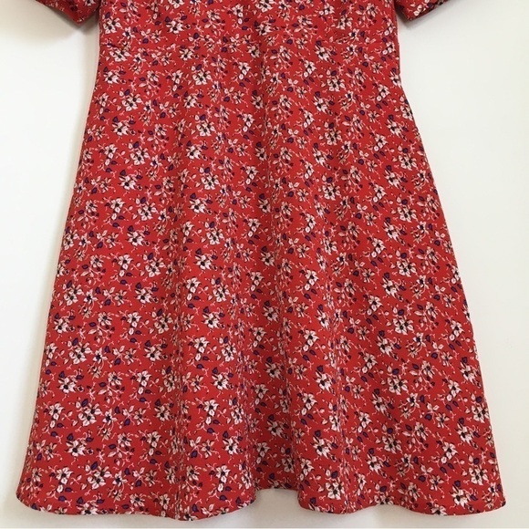 Speechless Boho Orange Floral V-neck short Puff Sleeve A-line Mini Dress - Picture 7 of 16